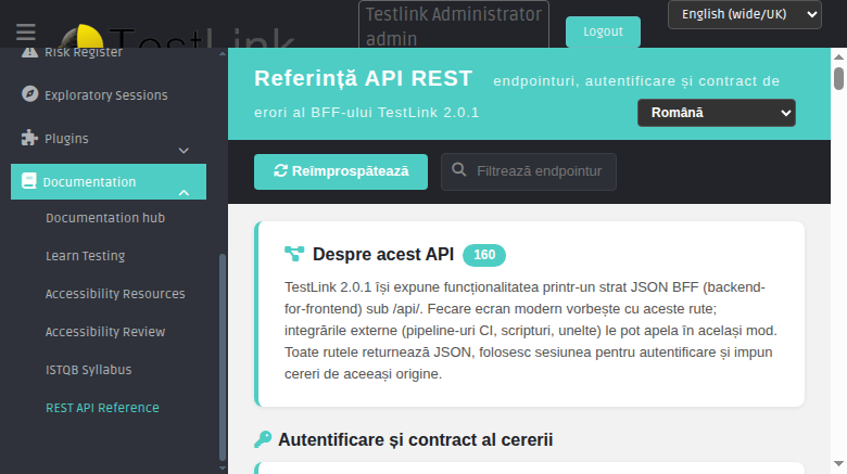 REST API Reference — inside the shell, RO locale