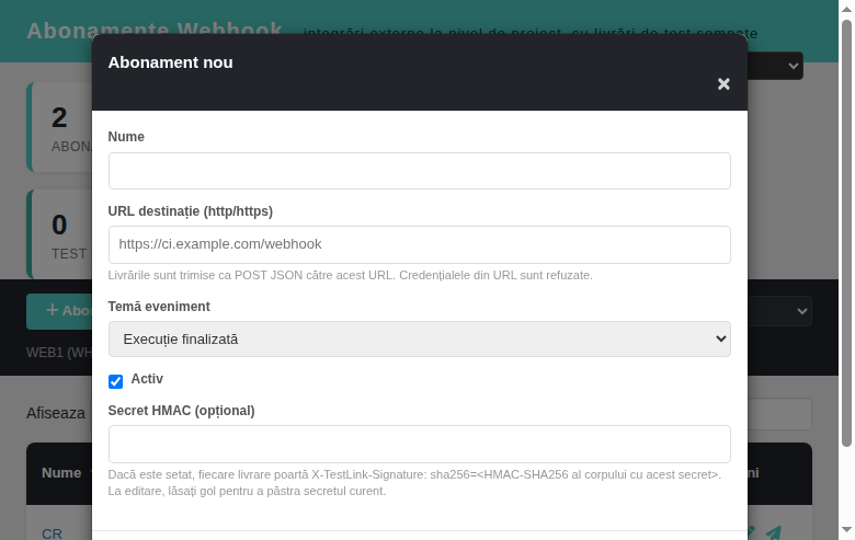 Create / edit modal
