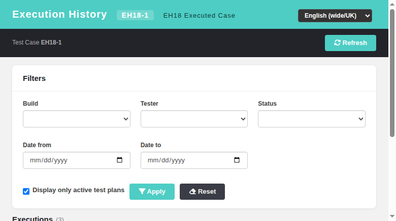 Execution History only active test plans