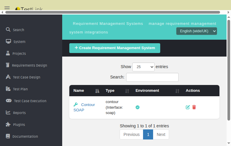 List with one configured system