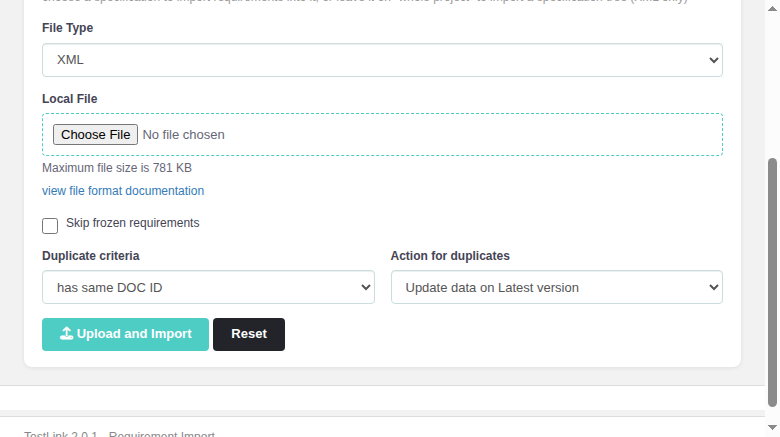 Requirement Import form
