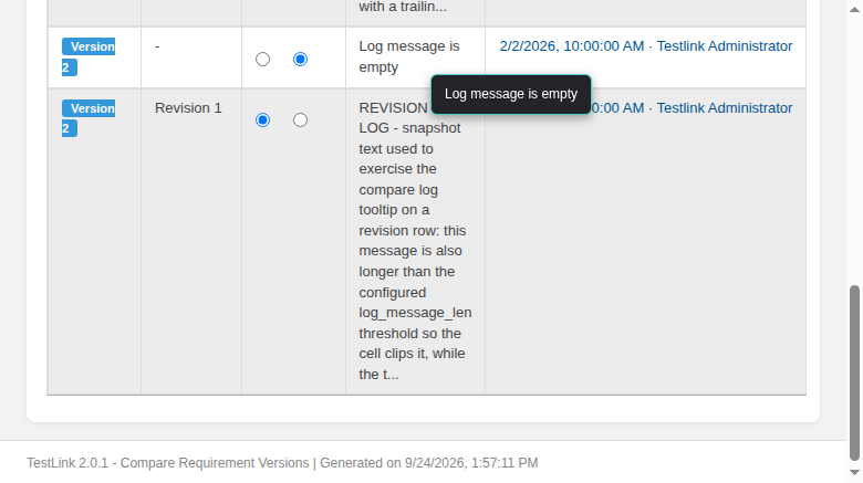 hover over the empty-log cell: tooltip shows the empty_log_message placeholder