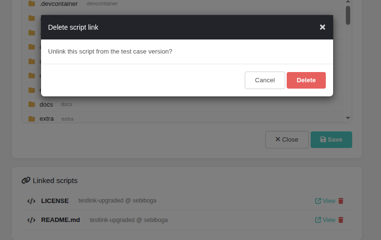 Execution Script Edit popup — localized delete confirm modal