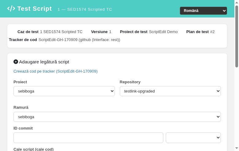 Execution Script Edit popup — Romanian locale (full UI translation)