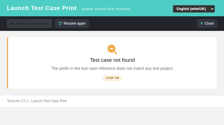 Test case not found with the LTCP-03 marker