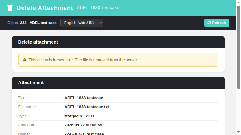Attachment Delete, initial state with the owner context