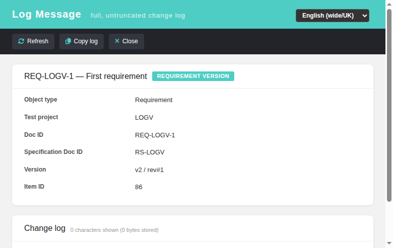 Log viewer, requirement version in English