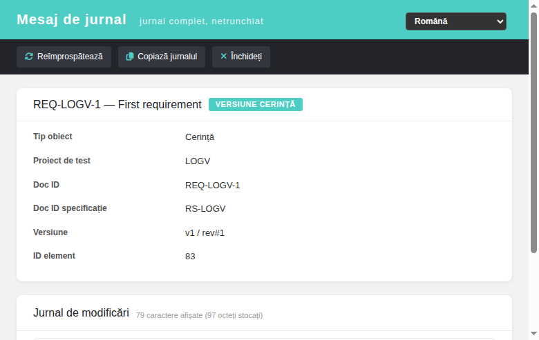 Log viewer, requirement version in Romanian