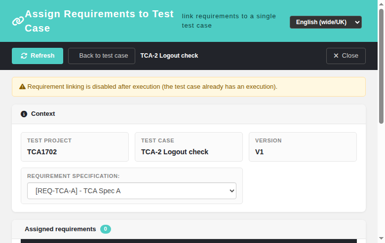 Executed test case: linking disabled, screen read-only