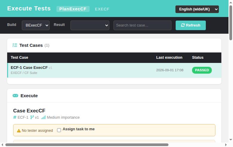 Execute Tests — execution-time custom field input rendered