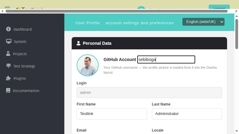 User Profile — GitHub field in Personal Data