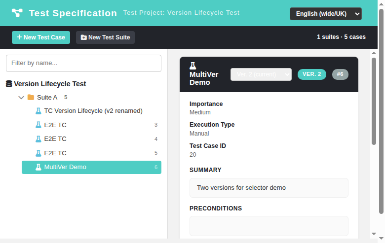 Issue 914 — version selector + lifecycle buttons