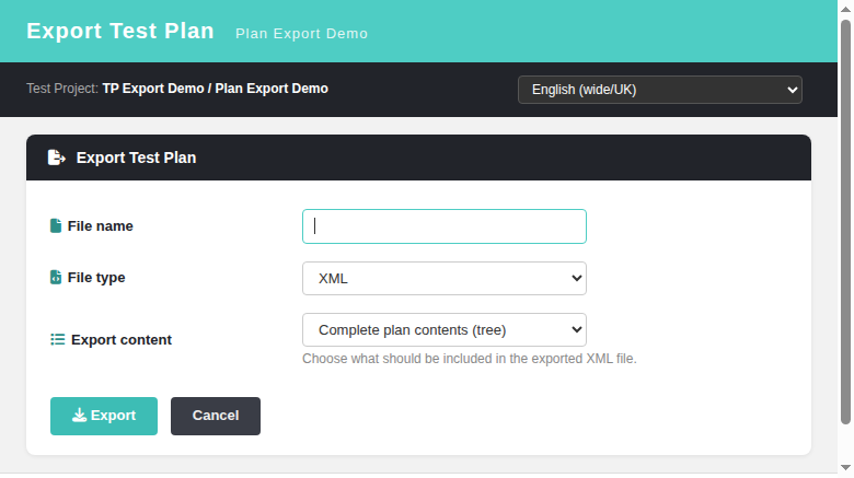Test Plan Export normal state