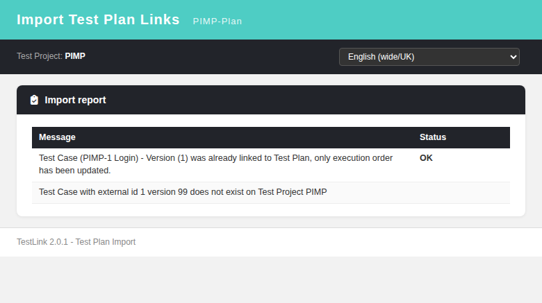 Import report after the fix — missing-version link reported, no crash