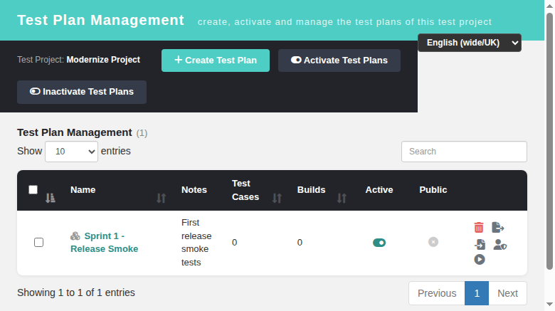 Test Plan Management with plan list