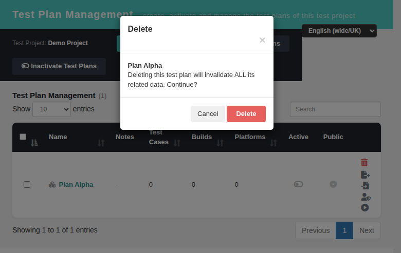 Delete modal