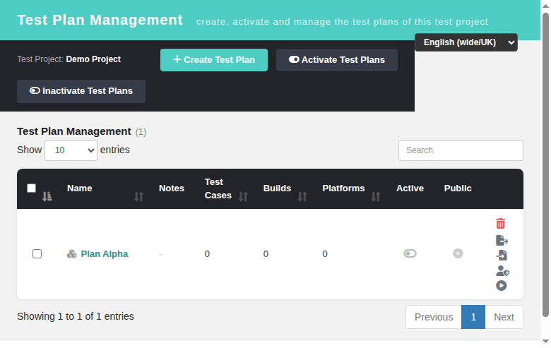 Test Plan Management normal state