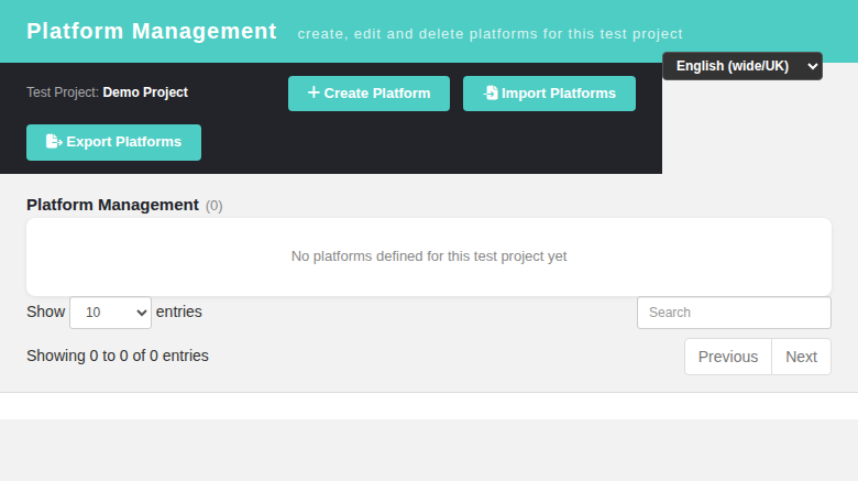 Platform Management screen after the #534 fix