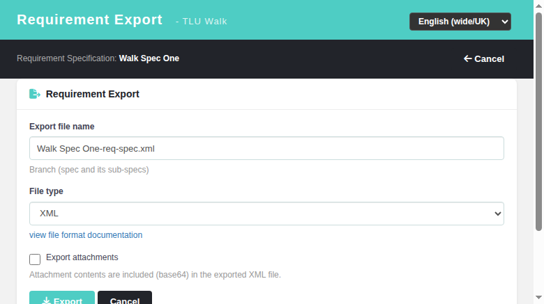 Requirement Export form