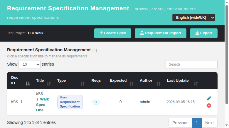 Requirement Export button in spec management