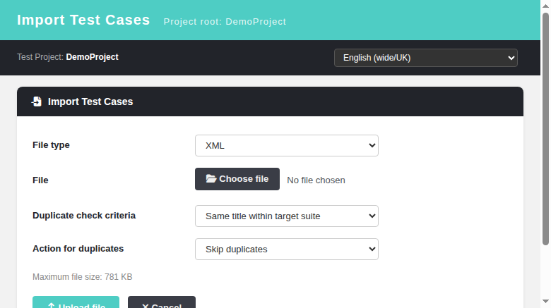 Import screen