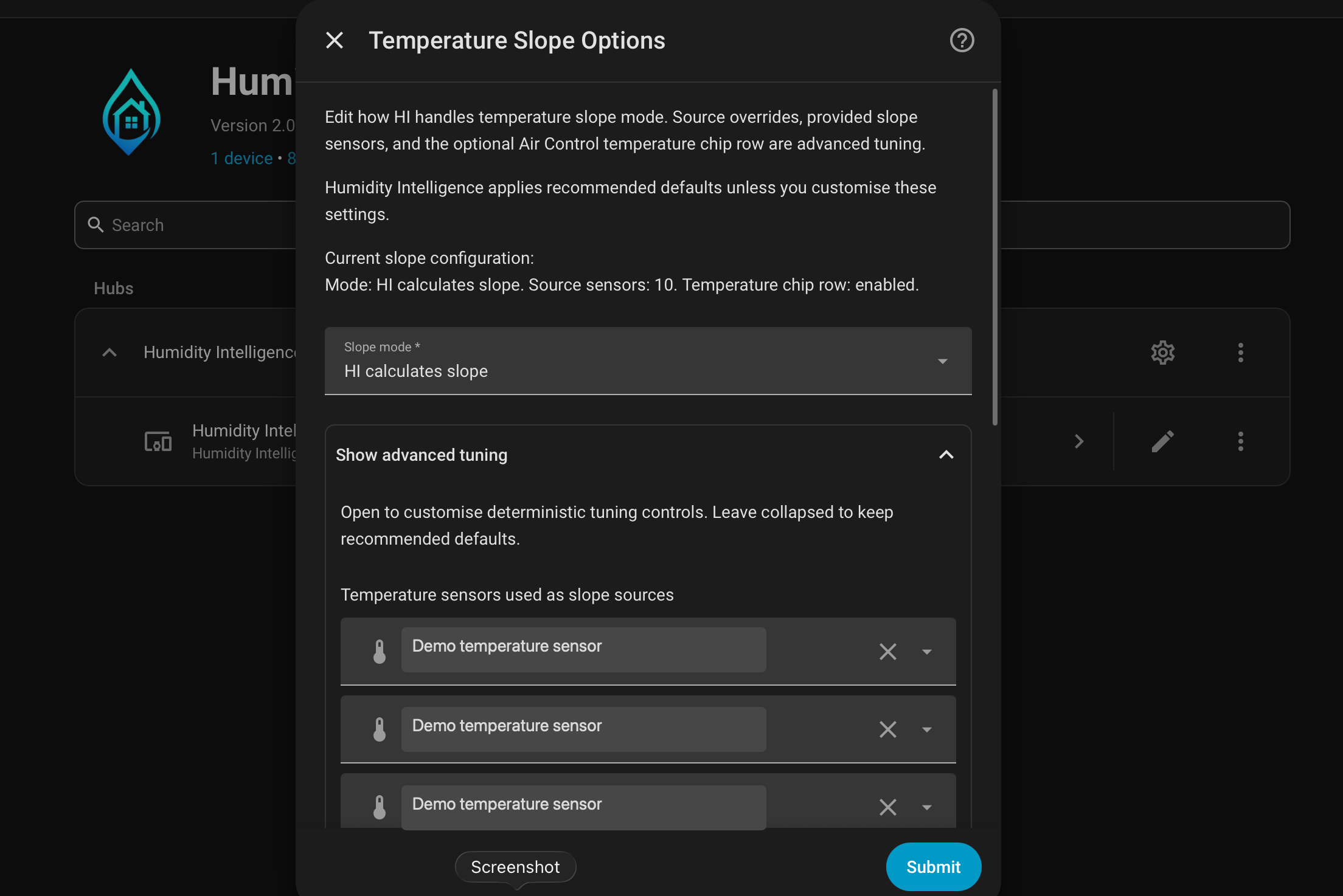 Temperature slope advanced options