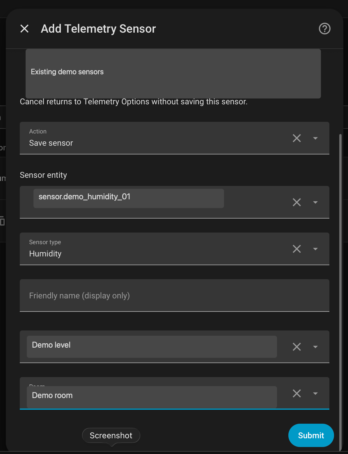 Add telemetry sensor form