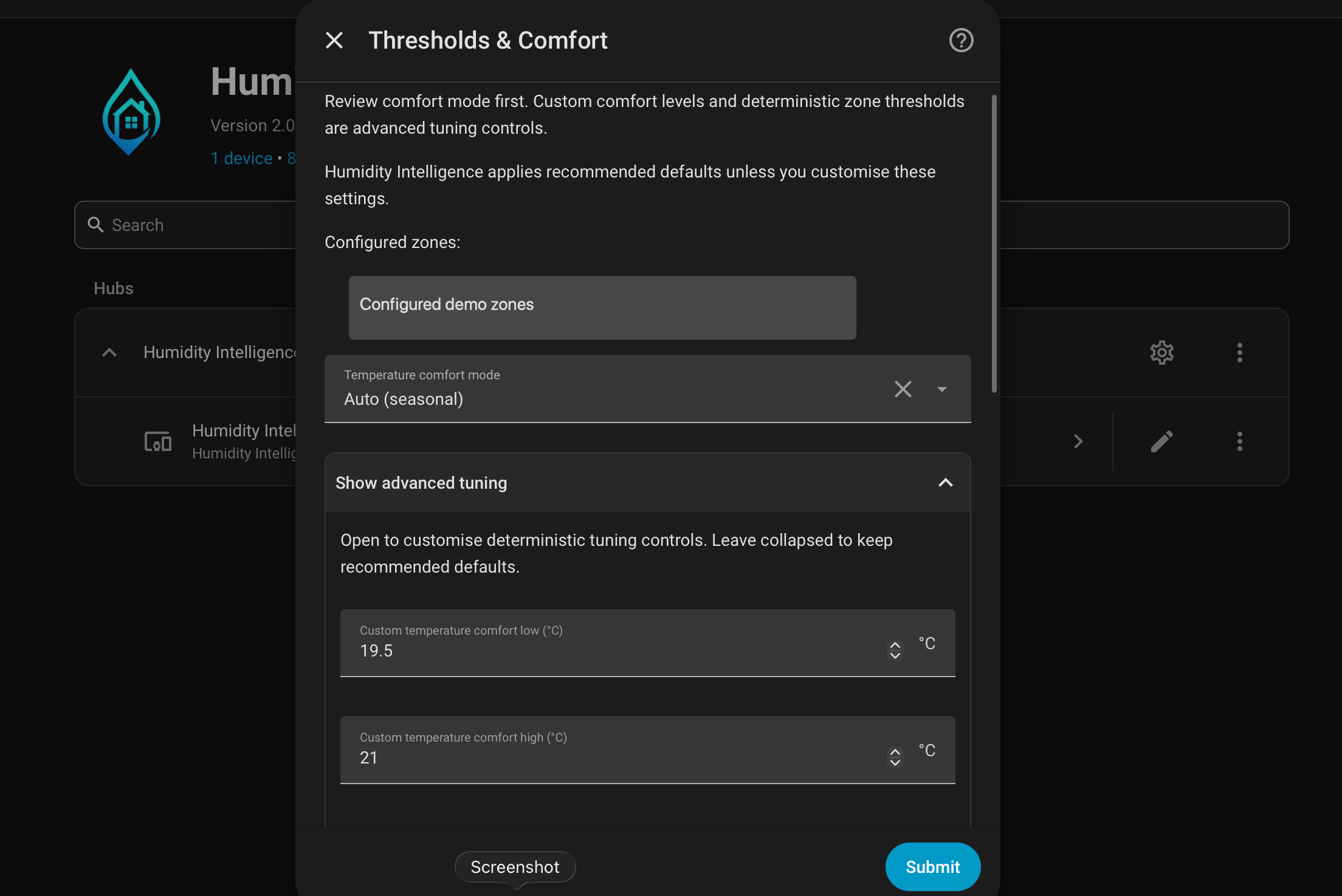 Thresholds and comfort advanced tuning options
