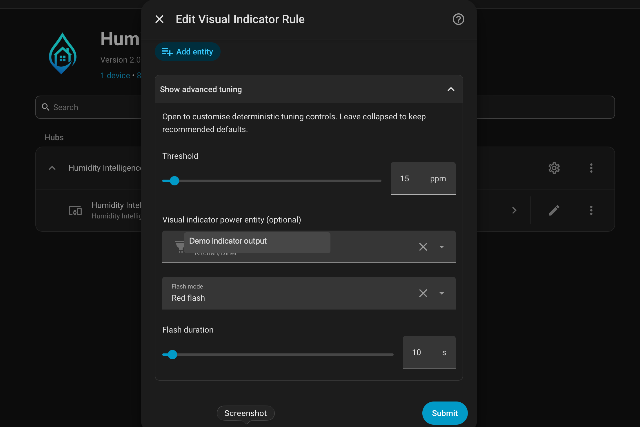 Visual indicator rule advanced tuning options