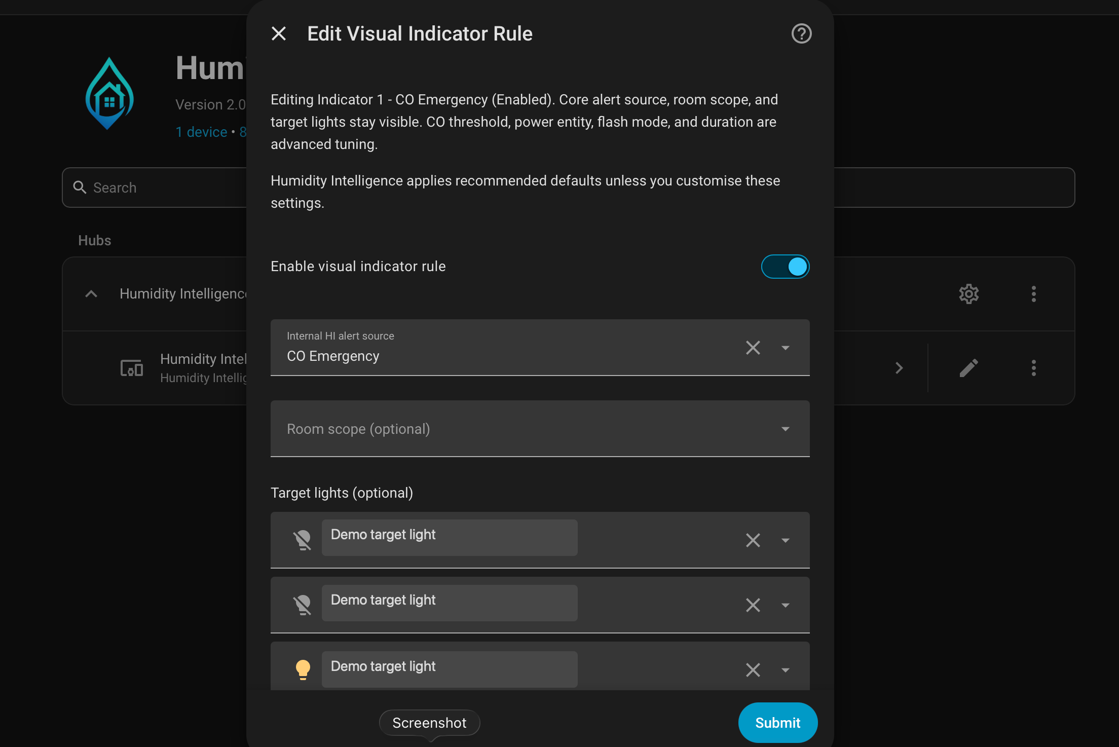 Visual indicator rule essential options