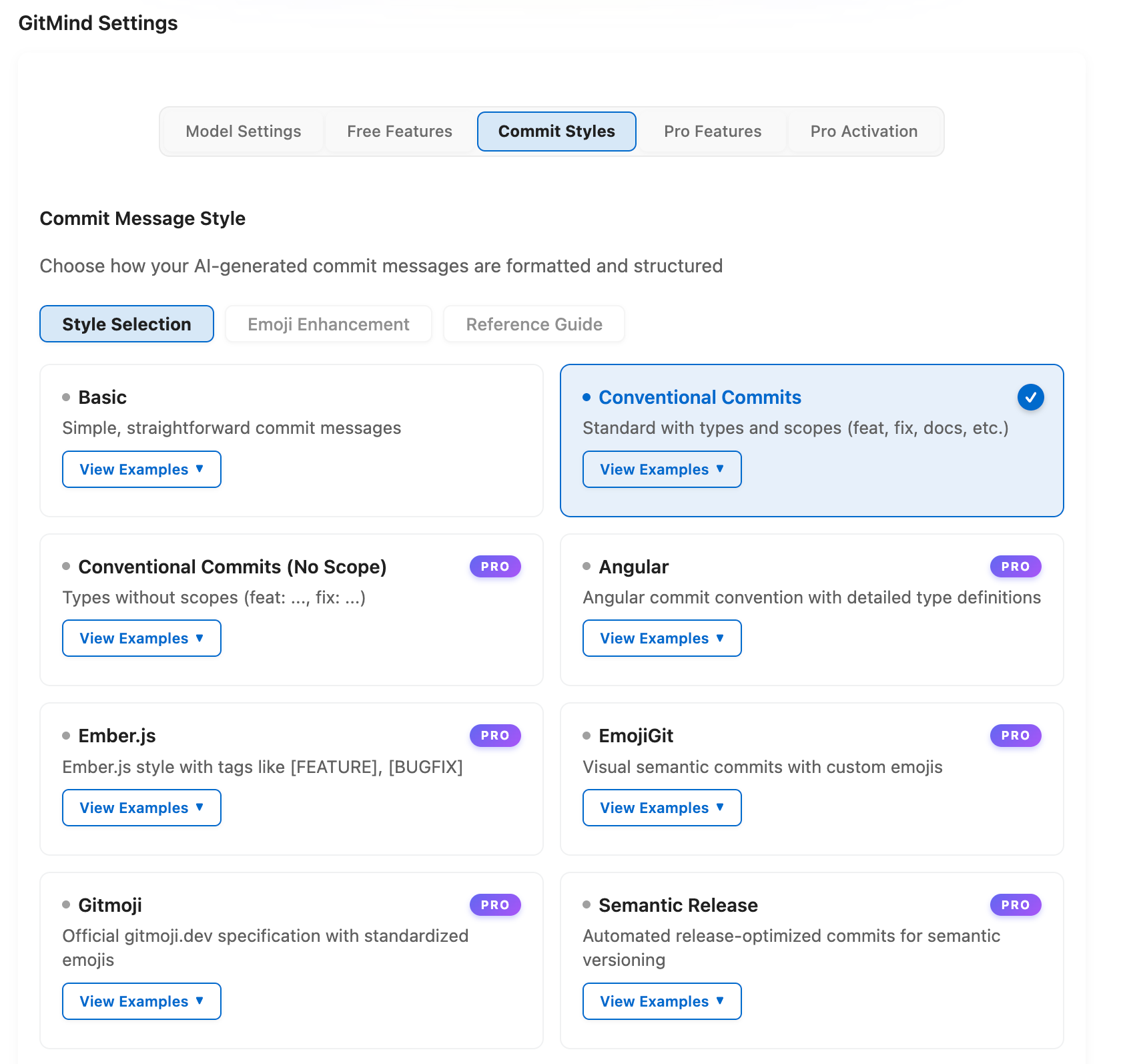 GitMind commit style picker