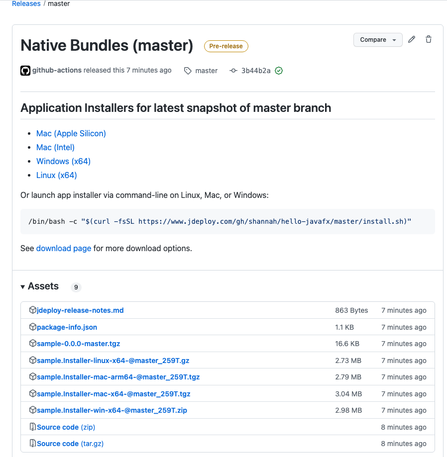 Example Github Release with Native bundles