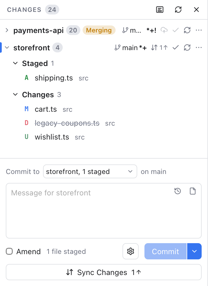Changes sidebar