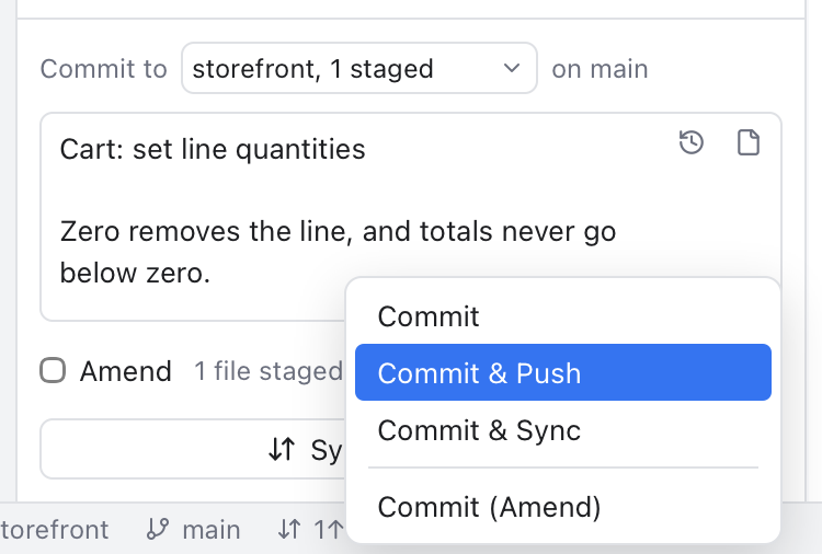 Commit dropdown