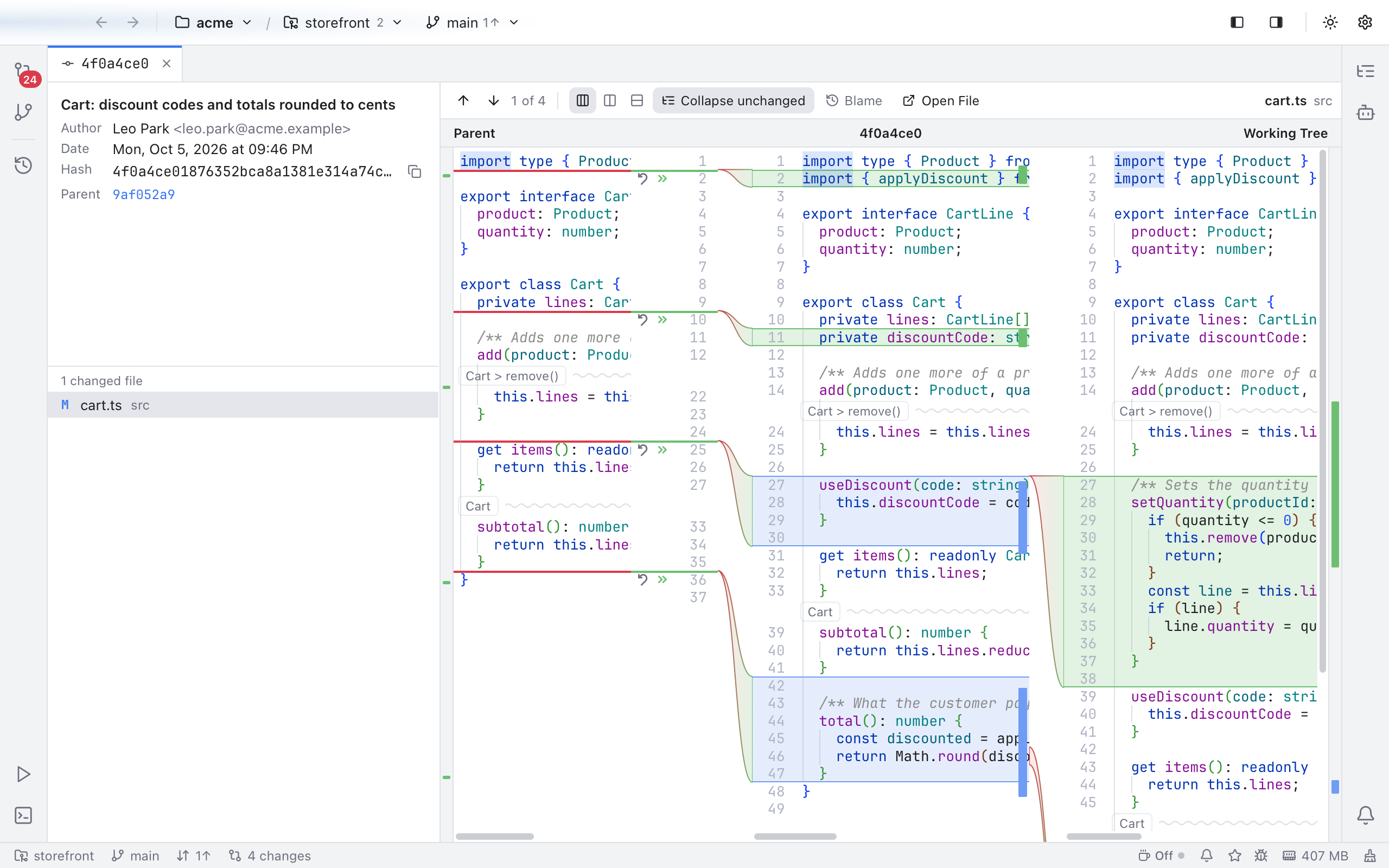 A commit open in its own tab