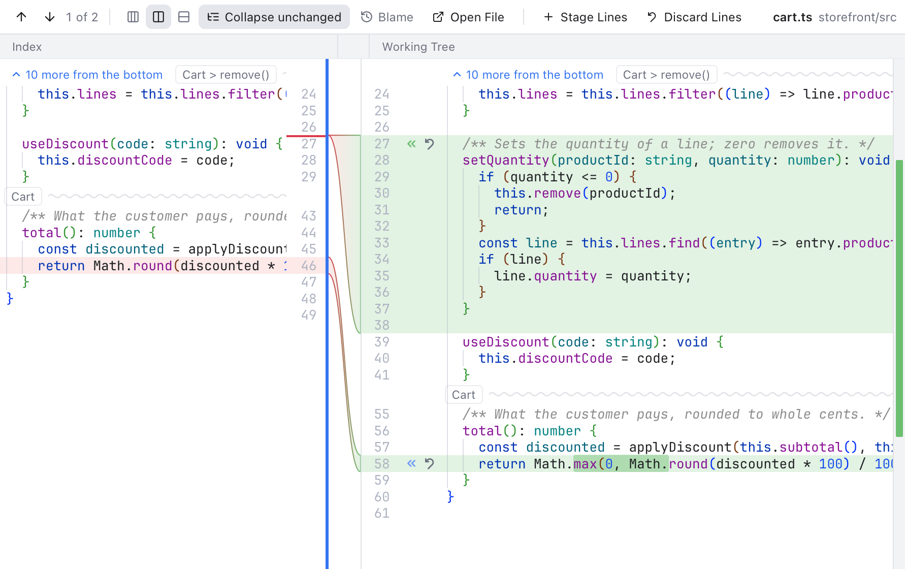 Resizing the sides of a diff