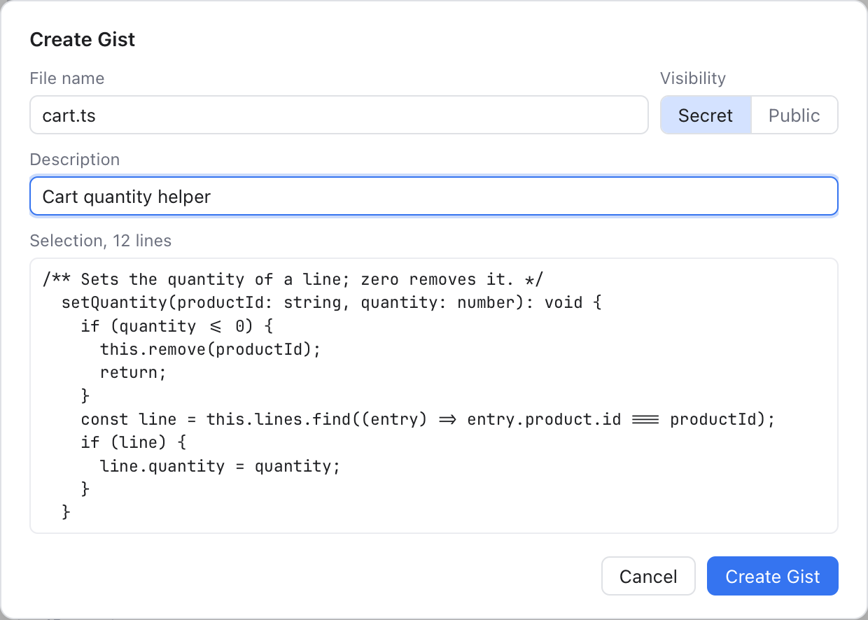 The Create Gist dialog