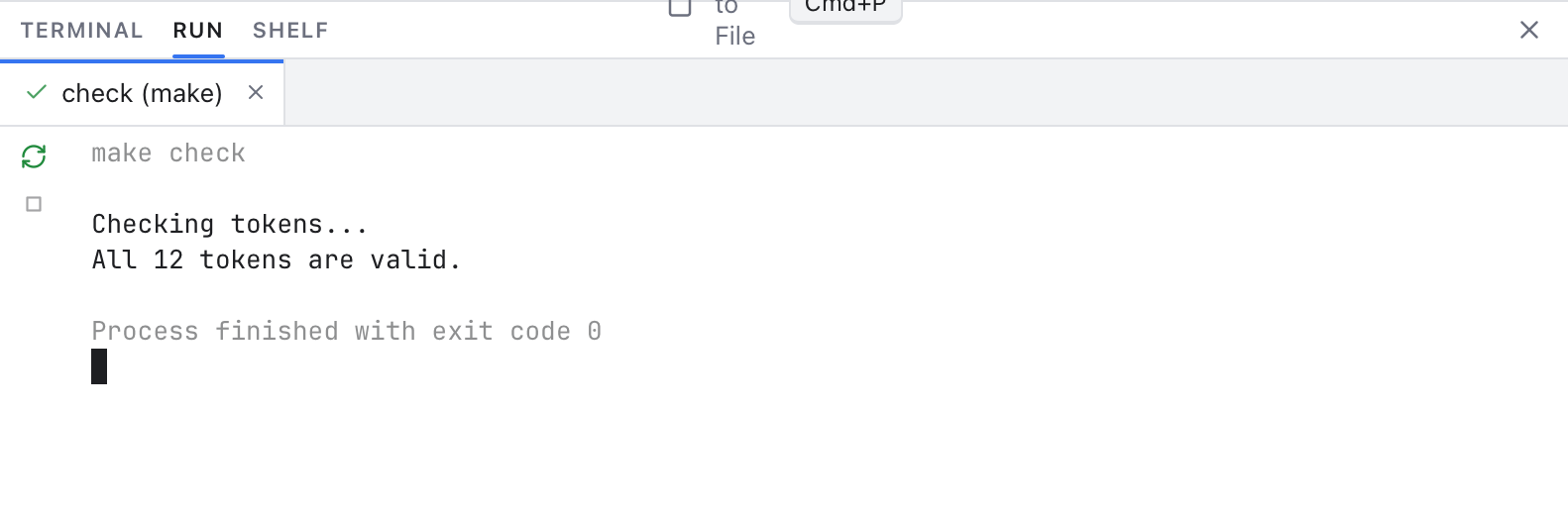 A script running in the Run tab
