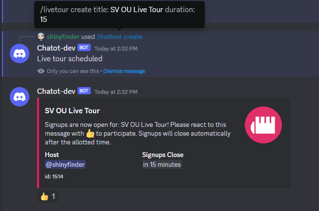 Livetour create example