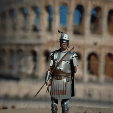 A_Roman_soldier_standing_in_front_of_the_Colosseum_captured_with_a_dolly_zoom_7492004.gif
