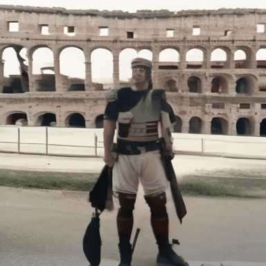 A_Roman_soldier_standing_in_front_of_the_Colosseum_captured_with_a_zoom_in_1393184.gif