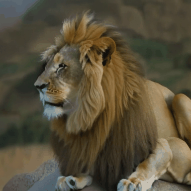 A_lion_sitting_on_top_of_a_cliff_captured_with_a_dolly_zoom_4114896.gif
