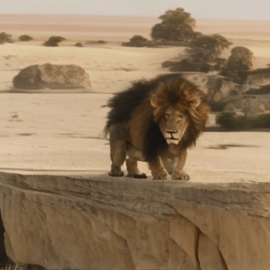 A_lion_sitting_on_top_of_a_cliff_captured_with_a_zoom_in_487239.gif