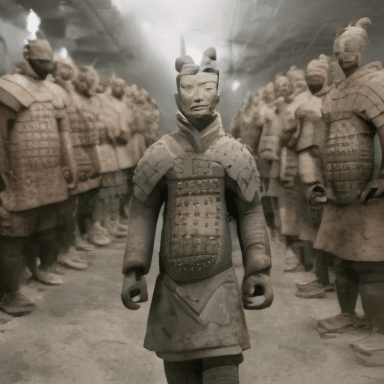 A_Terracotta_Warrior_is_walking_cross_the_ancient_army_captured_with_a_reverse_follow_cinematic_shot_653658.gif