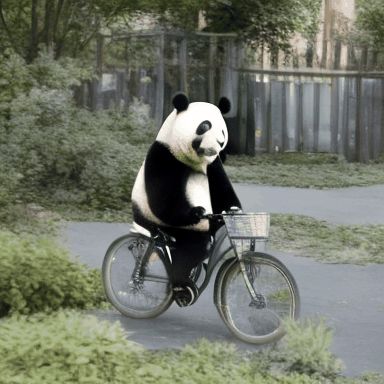 A_panda_is_riding_a_bicycle_in_a_garden_2178639.gif