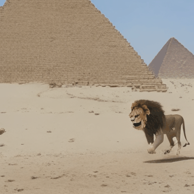 A_lion_is_running_past_the_pyramids_431554.gif