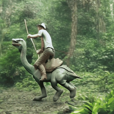 An_adventurer_riding_a_dinosaur_exploring_through_the_rainforest_6972276.gif
