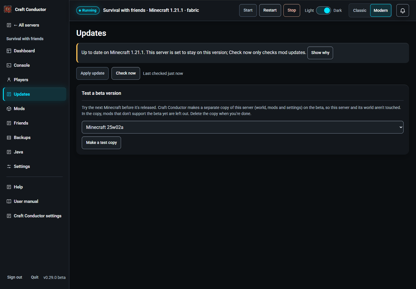 The Updates page, waiting for two mods