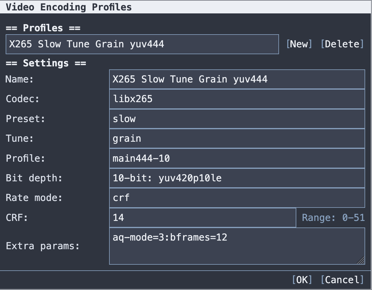 Encoding profiles