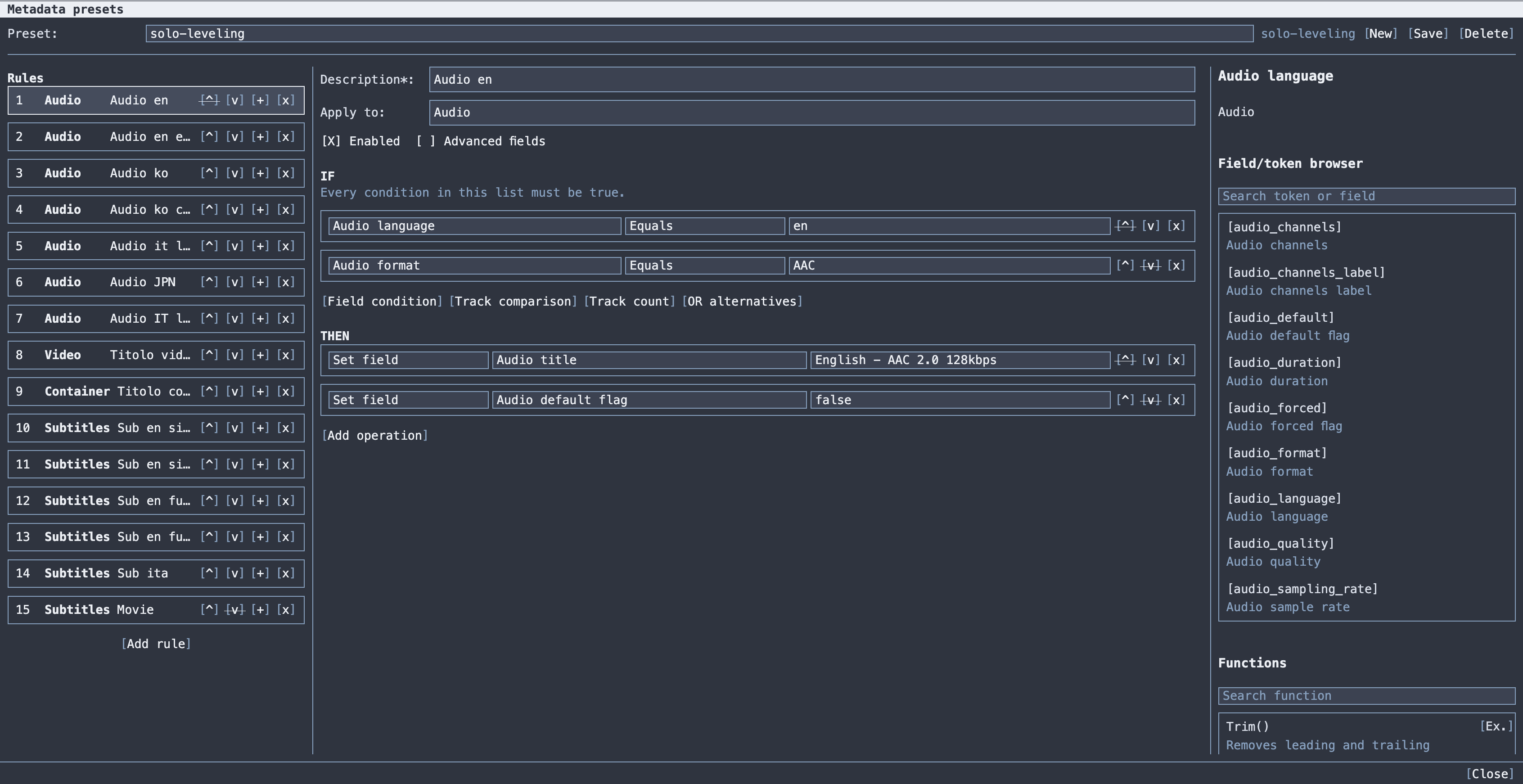 Preset editor